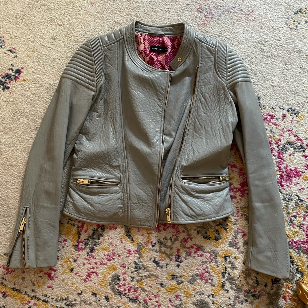 Gray motorcycle leather jacket